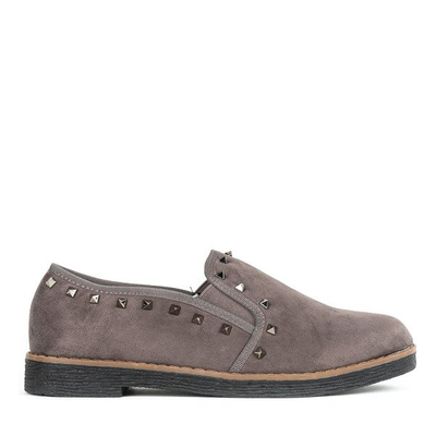 Szare półbuty na płaskim obcasie Roni - Obuwie