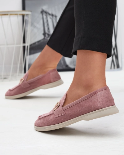 Темно-розовые женские мокасины с золотым украшением Neterri - Обувь