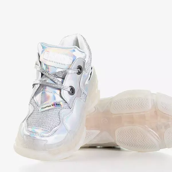 OUTLET Серебристые женские кроссовки с голографическим покрытием Haohan - Обувь