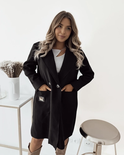 "Royalfashion" Juodas moteriškas švarkas iki kelių