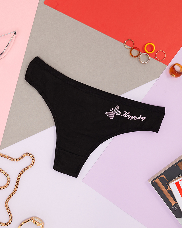 Klasikinės juodos medvilninės moteriškos stringai - Apatiniai