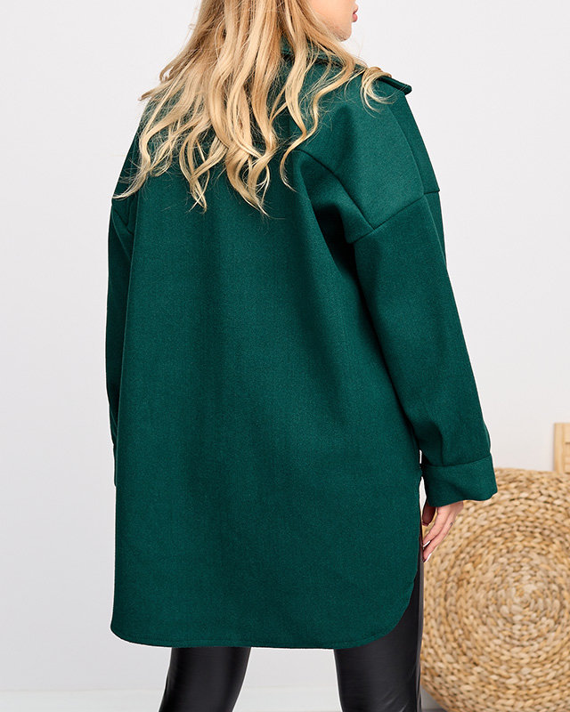 Темно-зеленая женская куртка-рубашка свободного кроя - Одежда