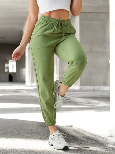 Spodnie Joggery Damskie Flora Jasnozielone 100% Bawelna Komfortowe