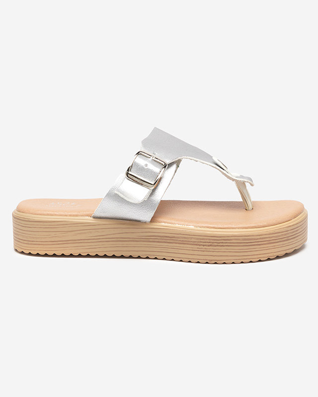 Серебряные женские шлепанцы на платформе Borico
