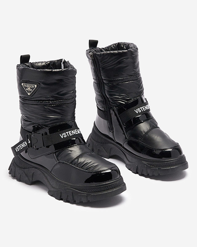 Женские сапоги-снегоступы на плоской подошве черного цвета Genovty- Footwear