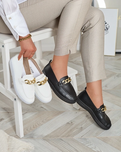 Женские белые мокасины с золотым украшением Ellica- Footwear
