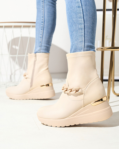 Бежевые женские сапоги на якоре с цепочкой Fefricca- Footwear