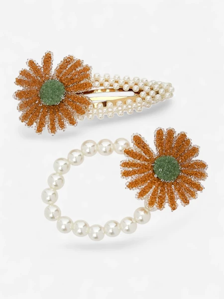 Royalfashion Plaukų segtukų ir gumelių rinkinys su gėlėmis Flora Perla