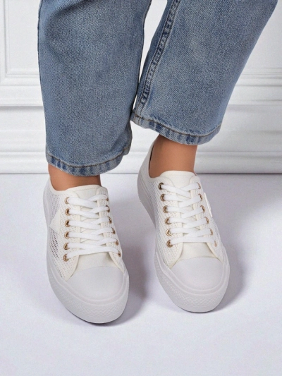 Women's White Ariadne Mesh Sneakers - Breathable Flat Sole Sneakers