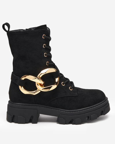 Черные женские высокие сапоги с цепью Loti 