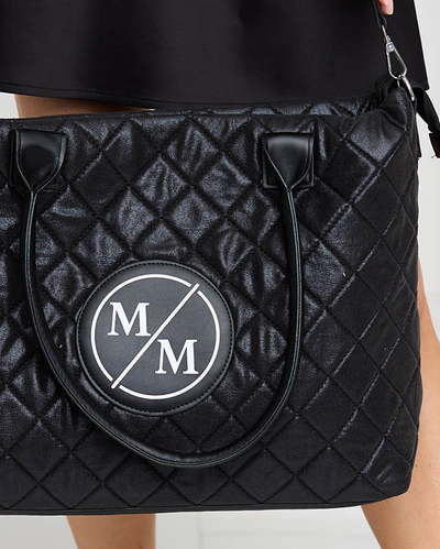 Черная женская стеганая сумка-шоппер с блестками - Аксессуары