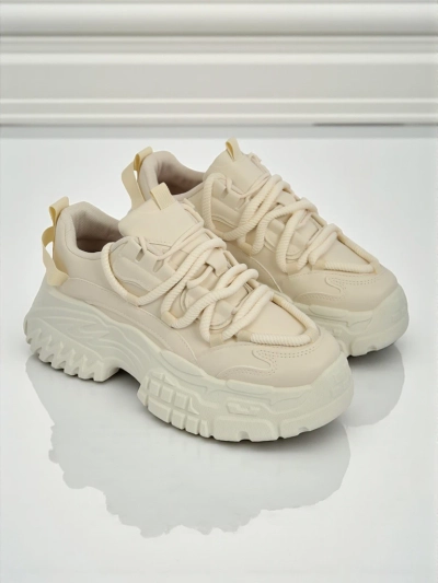 Sneakersy beżowe Athenia - platforma 6,5 cm, eko skóra!