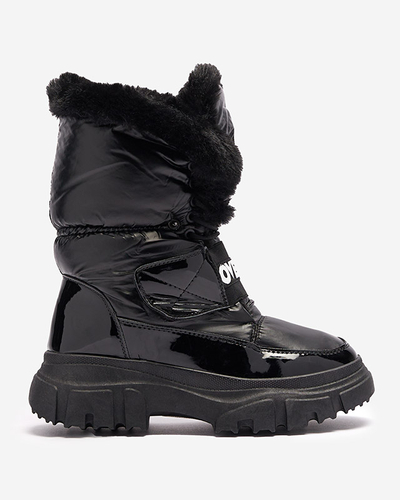 Женские ботинки-снежки на плоской подошве черного цвета Sapollo- Footwear