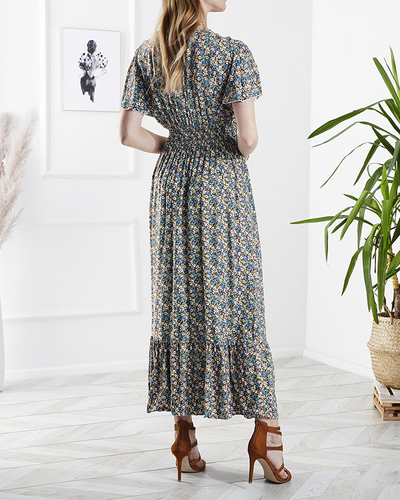 Цветочное женское платье-миди зеленого цвета - Одежда