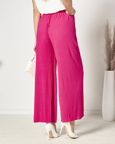 Moteriškos plačios klostuotos fuksijų spalvos palazzo kelnės - Drabužiai