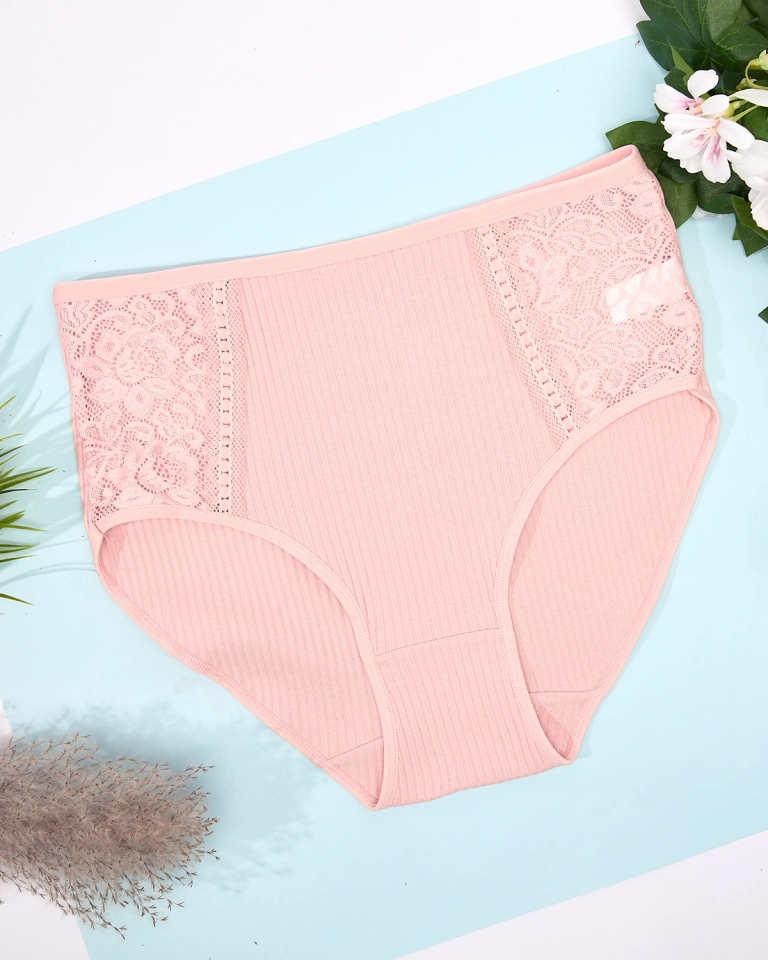 Женские ребристые трусики розового цвета PLUS SIZE - Нижнее белье