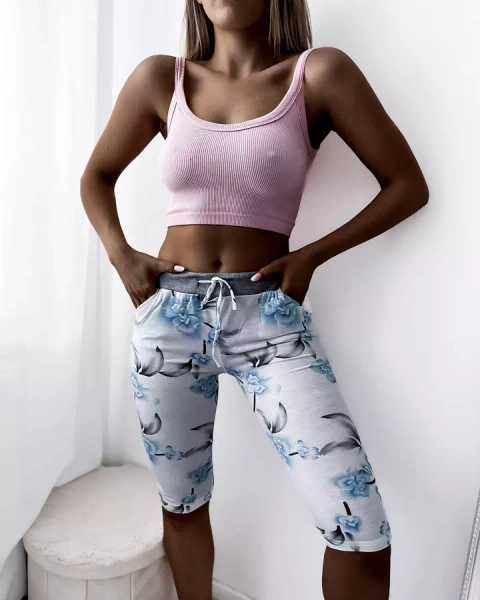 Moteriški balti 3/4 šortai su gėlių raštu - Drabužiai