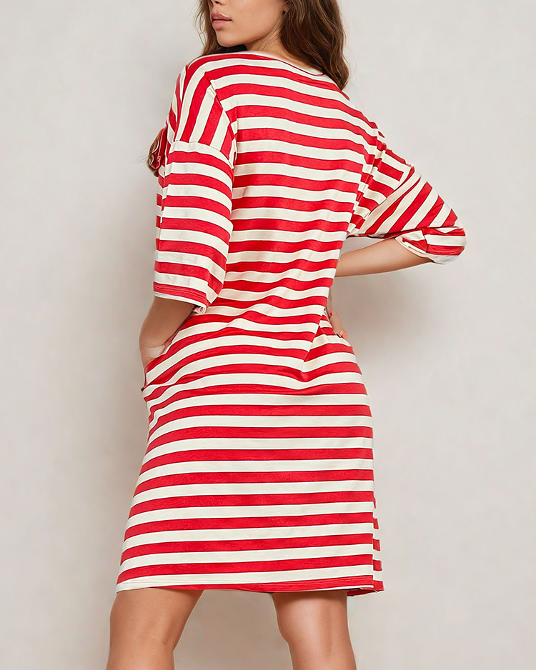 Royalfashion Moteriška dryžuota oversize midi suknelė