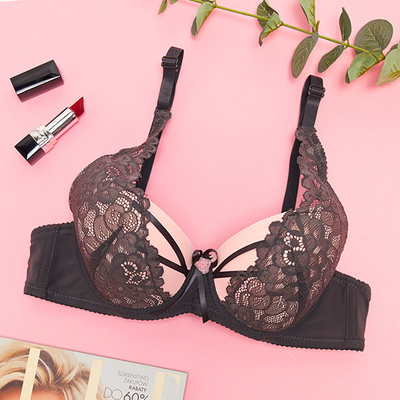 Бюстгальтер розовый женский с серым кружевом - Нижнее белье