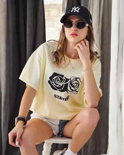 Royalfashion Moteriška medvilninė marškinėliai Rožė Gėlė