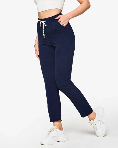 Jūrinės mėlynos spalvos tiesios moteriškos kelnės - Apranga