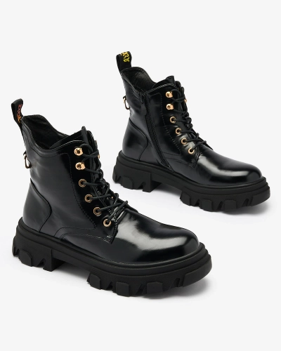 Royalfashion Черные женские утепленные ботинки-трапперы Selori из экокожи