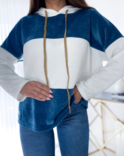 Royalfashion Baltai mėlynas oversize moteriškas džemperis su gobtuvu