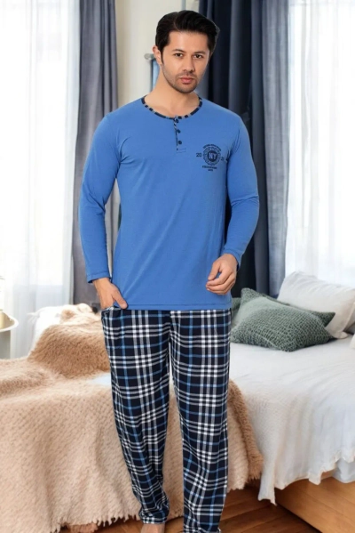 Royalfashion Vyrų medvilniniai languoti pižamos