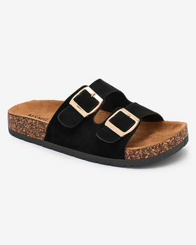 Женские шлепанцы Letitia черные, замшевые, плоский каблук, итальянский дизайн