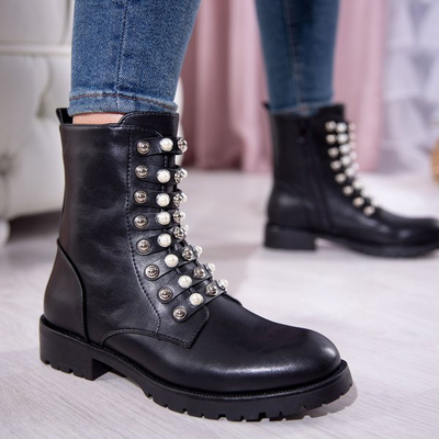 Czarne workery z perełkami Izzy - Obuwie