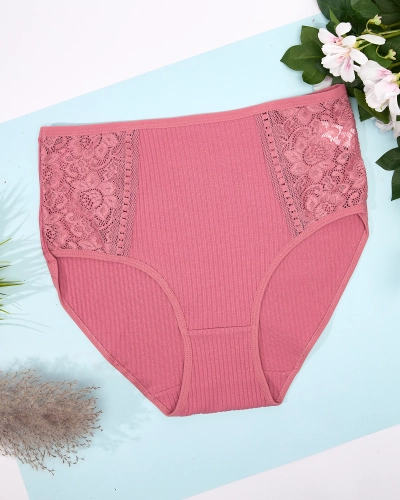 Женские ребристые трусики темно-розового цвета PLUS SIZE - Нижнее белье