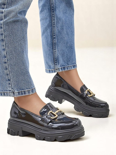 Royalfashion Лоферы из лаковой кожи для женщин с декором Черный бархат