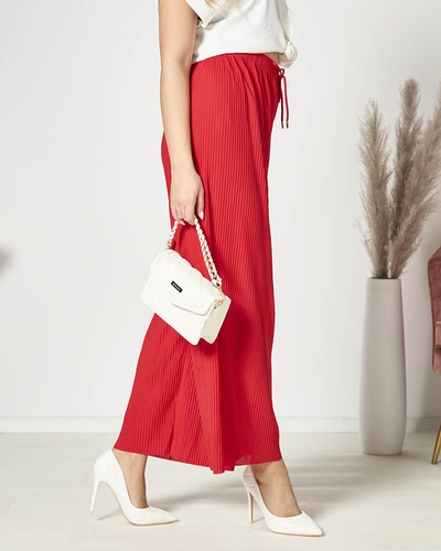 Raudonos spalvos plačios klostuotos palazzo kelnės moterims - Apranga