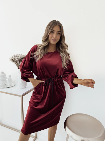 Royalfashion Moteriška bordo spalvos midi suknelė