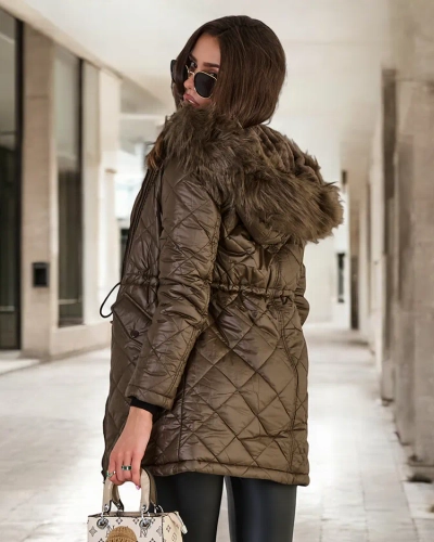 "Royalfashion" Tamsiai žalios spalvos moteriška dygsniuota striukė