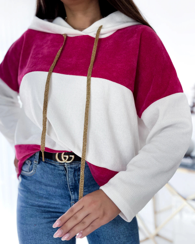 "Royalfashion" Baltai fuksijos spalvos oversize moteriškas džemperis su gobtuvu