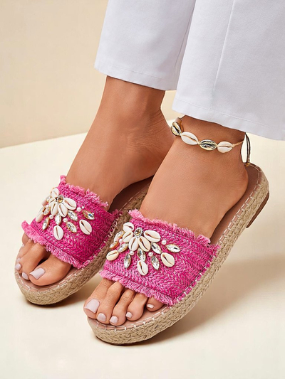 Женские шлепанцы Royalfashion Callista Fuksja на платформе с ракушками