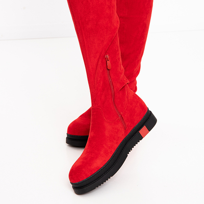 Moteriški raudoni ekologiški zomšiniai batai per kelius Airada-Batai