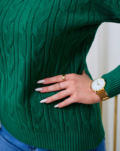 "Royalfashion" Tamsiai žalias moteriškas languotas megztinis