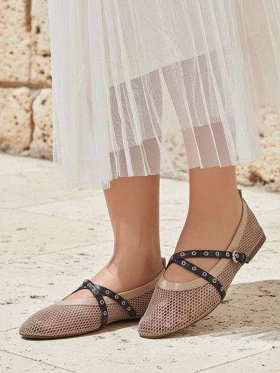 Baleriny Artemisia Marrone – ажурные туфли Royalfashion с ремешками