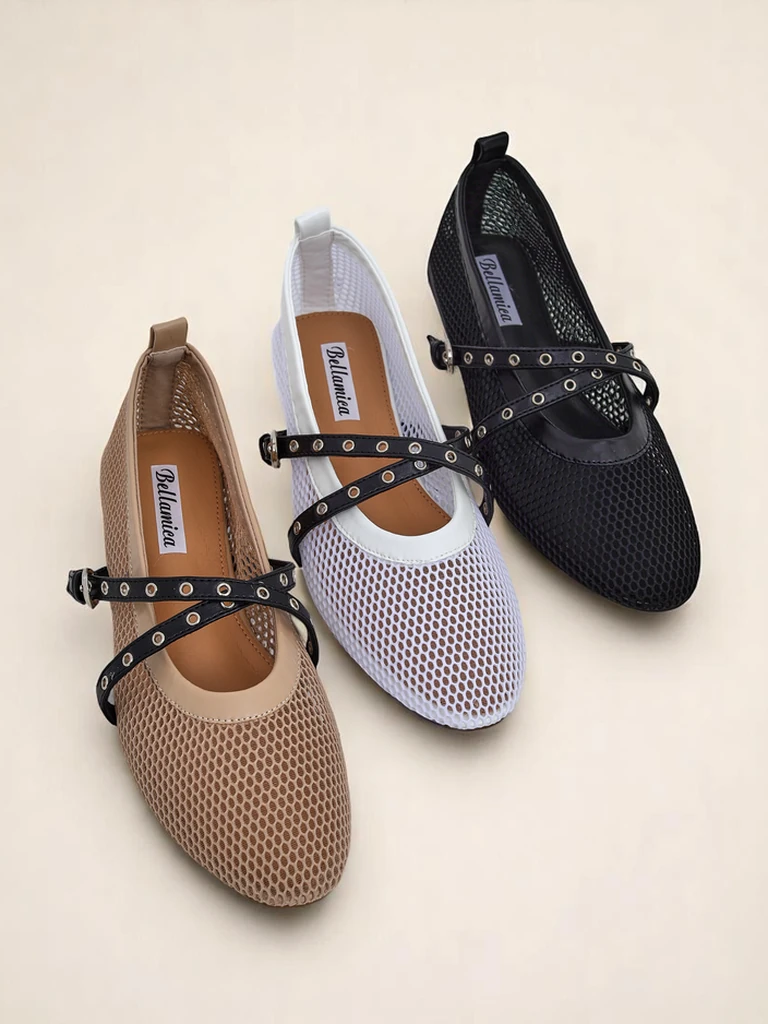 Balerinai Artemisia Marrone – ažūriniai Royalfashion batai su dirželiais