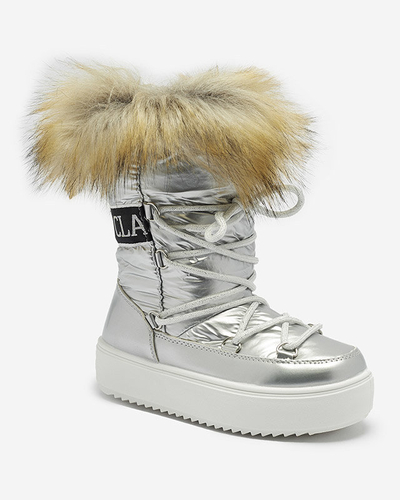 Серебристые детские ботинки-слипоны a'la snow boots with fur Asika - Обувь