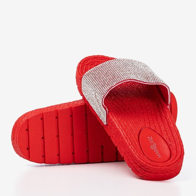 Czerwone klapki damskie z cyrkoniami Blink Blink - Obuwie