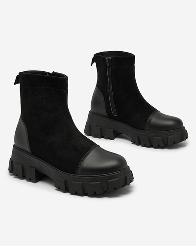 Royalfashion Черные женские сапоги на плоском каблуке Leffoi