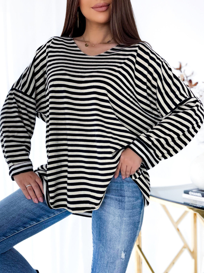 Royalfashion Женская блузка в черную полоску с блестками