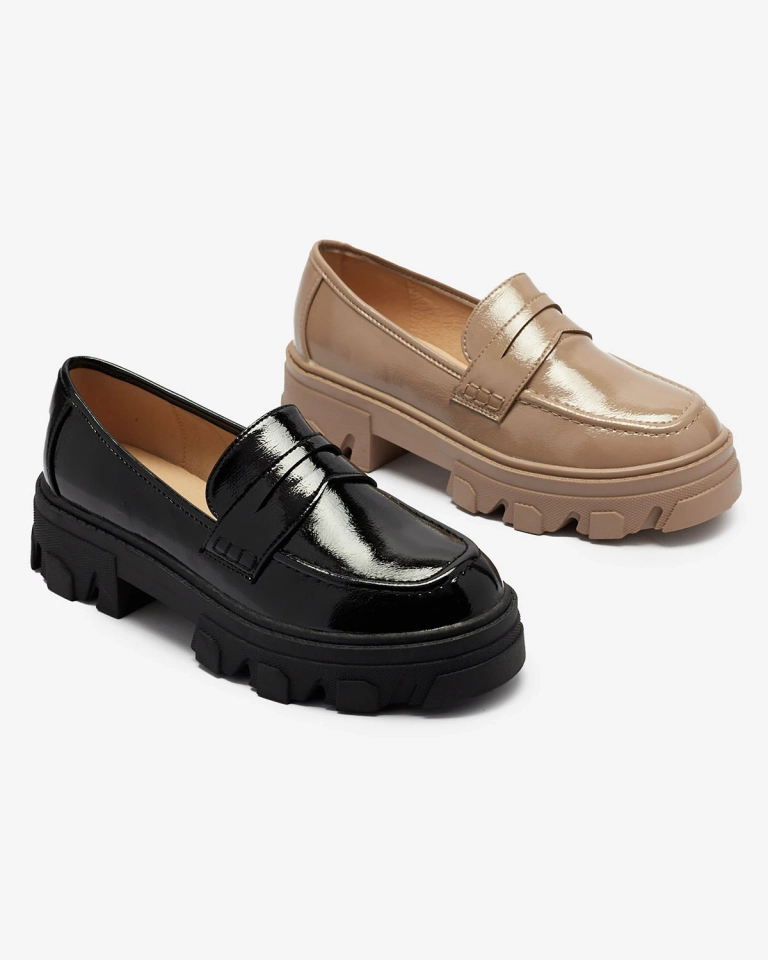 Šviesiai rudi lakuoti mokasinai tvirtu padu Desila - Avalynė