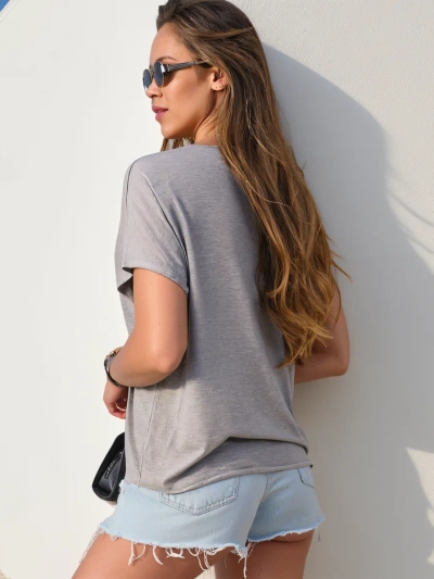 Royalfashion Moteriška viskozės bliuska trumpomis rankovėmis su blizgučiais