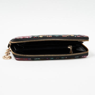 Didelė juoda moteriška piniginė su gėlių raštu - Priedai