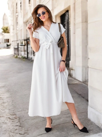 Midi-платье Royalfashion для женщин с обернутым вырезом, короткими рукавами и поясом