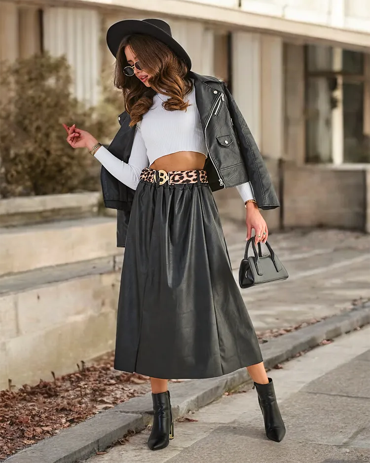 Женская юбка-миди из экокожи Royalfashion